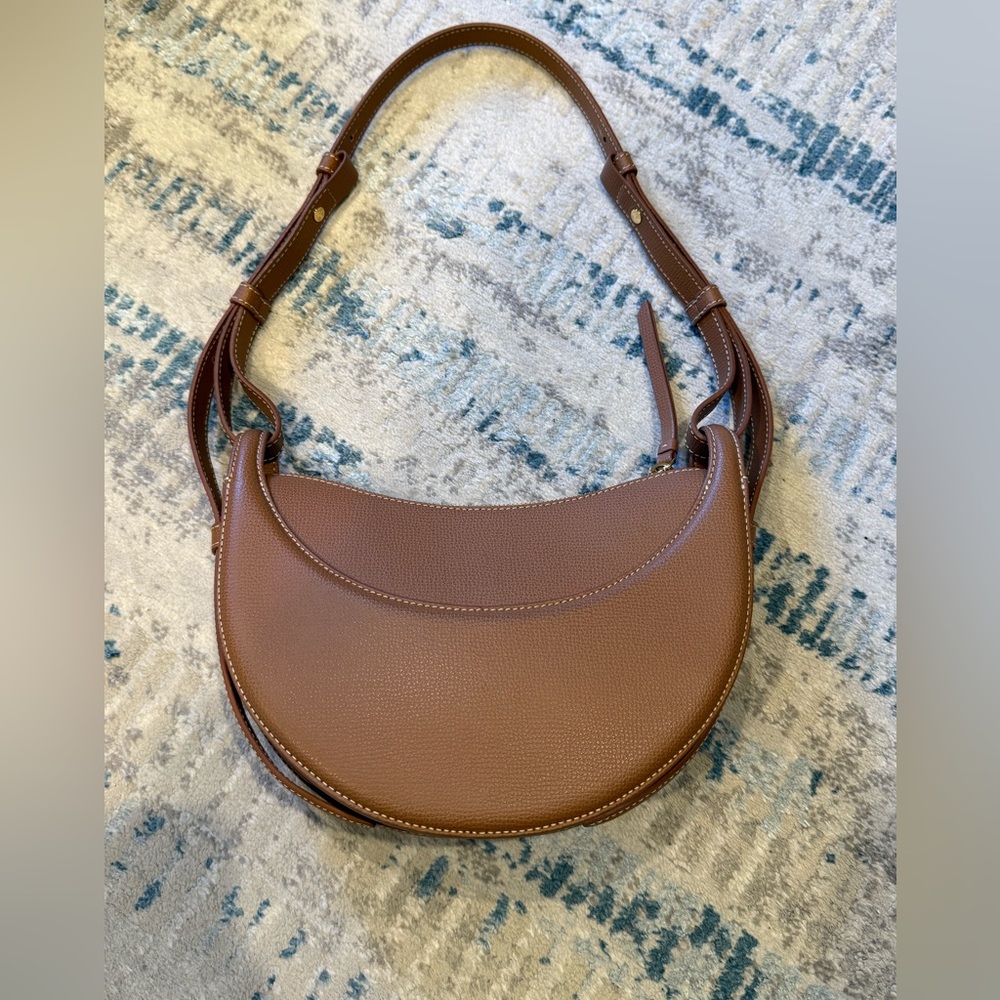 POLÈNE Numéro Dix Textured Camel Leather Crescent Shoulder Crossbody Bag - Picture 3 of 11